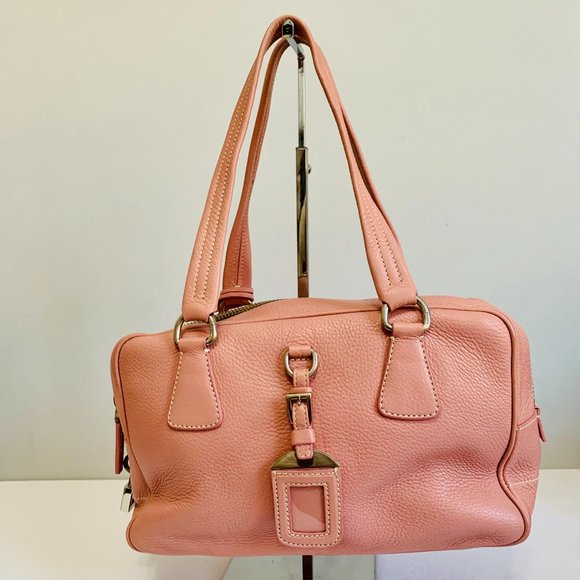 PRADA PINK PEBBLED LEATHER SATCHEL BAG WITH LOCK AND KEY Y2K - Picture 3 of 15